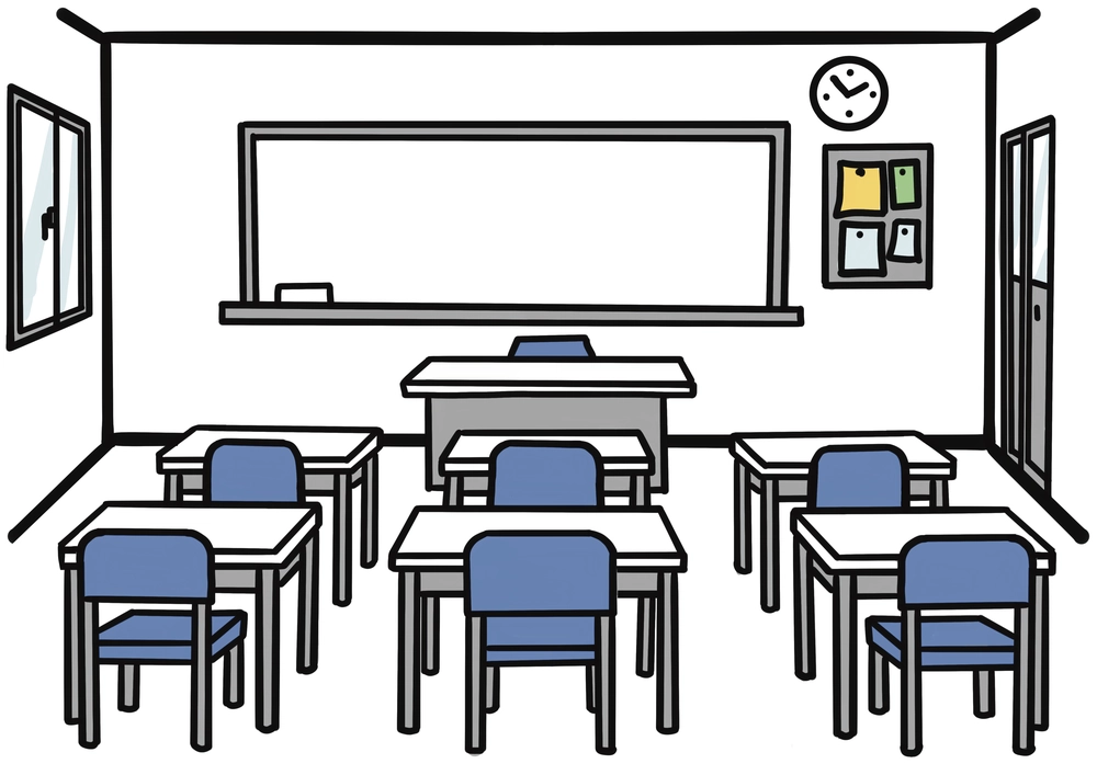 教室の内観のイラスト。無人