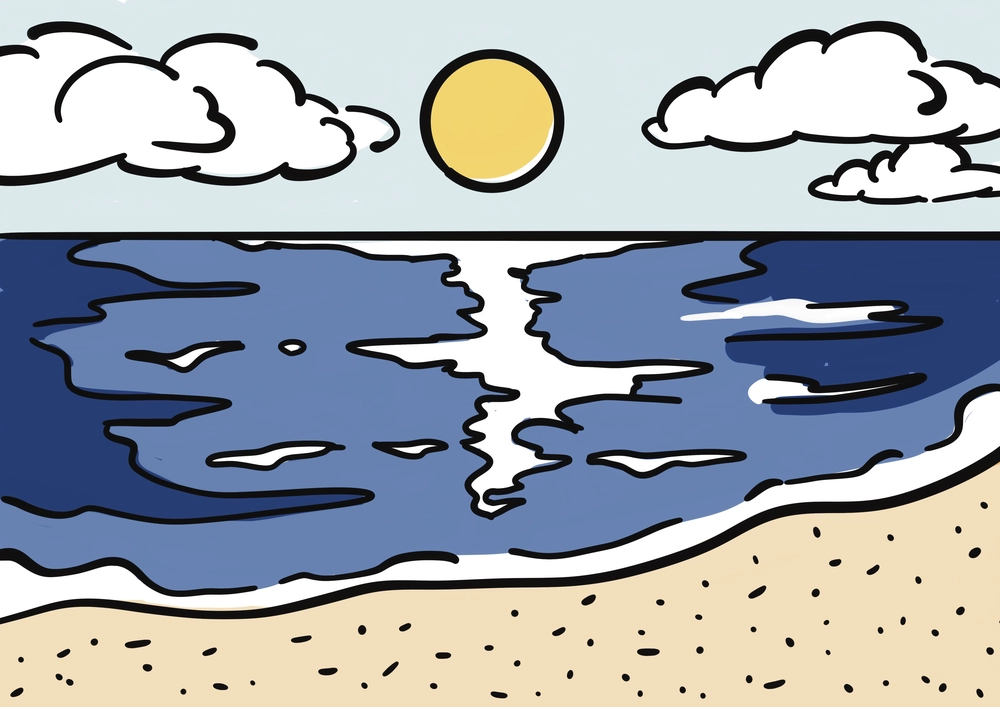 海のイラスト（波と砂浜）