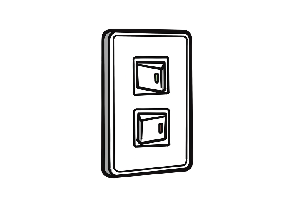 室内の壁にある照明スイッチのイラスト
