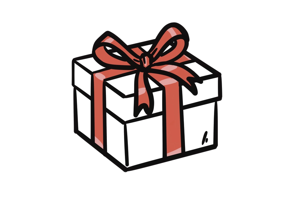赤いリボンでラッピングされた白い箱のイラスト
