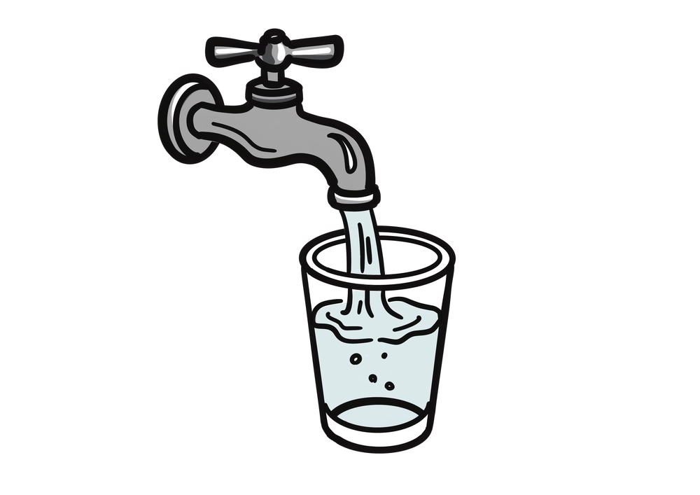 蛇口からコップに水を注ぐイラスト