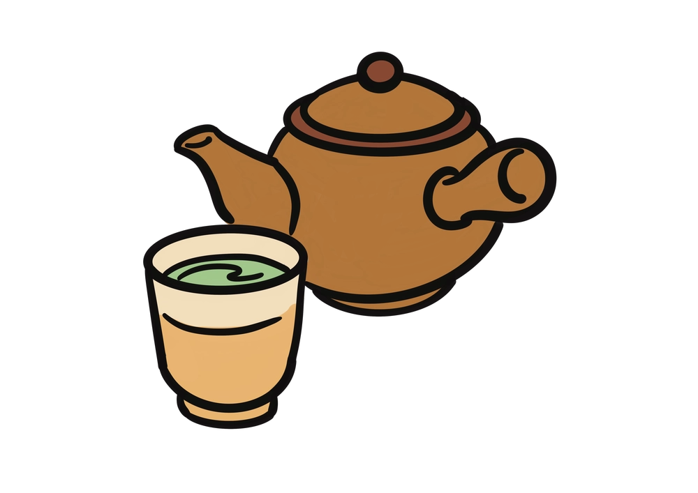 急須と湯呑みにお茶が入っているイラスト