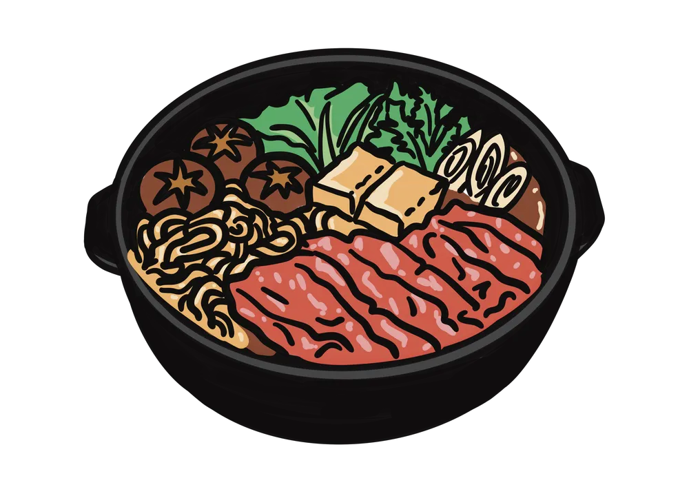 鍋に入ったすき焼きのイラスト