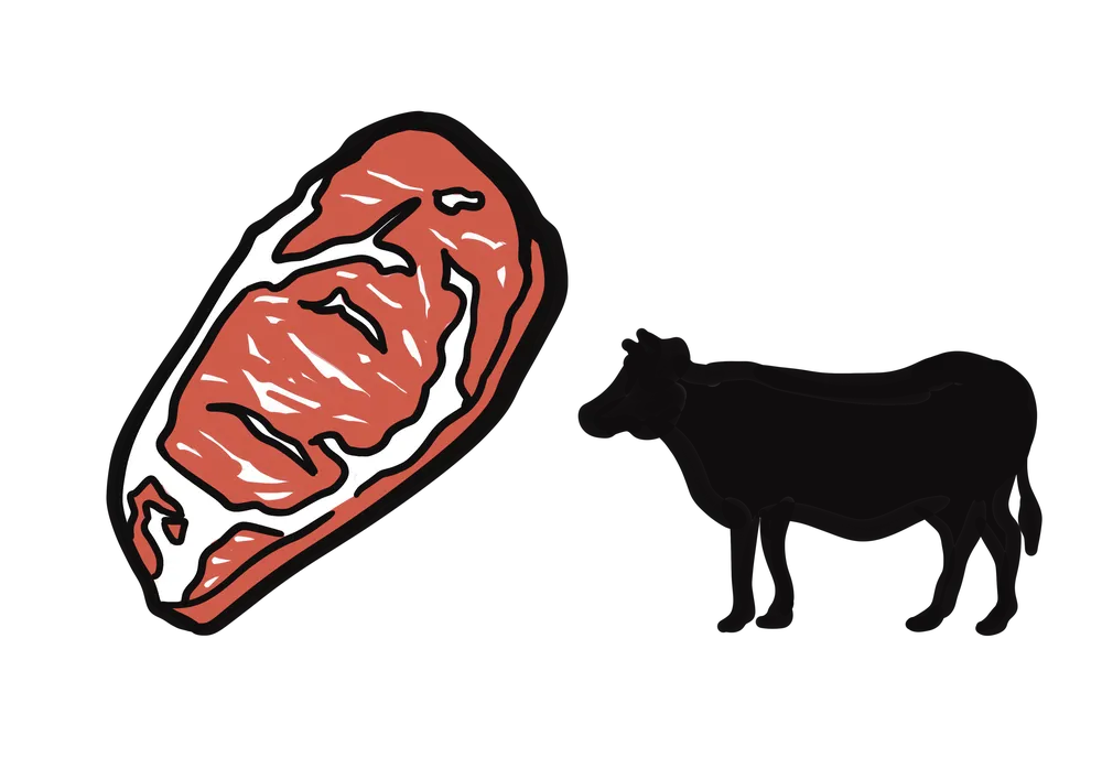 牛肉と牛のシルエットのイラスト
