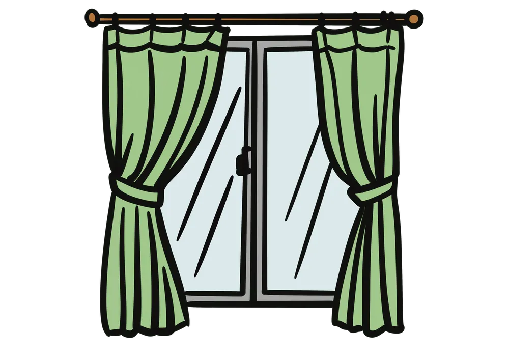 緑のカーテンと窓のイラスト