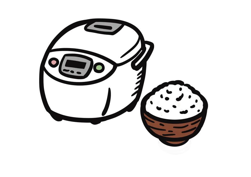 炊飯器と茶碗にお米が入ったイラスト