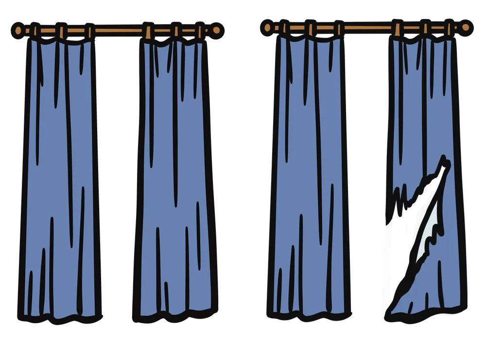 破れたカーテンのイラスト