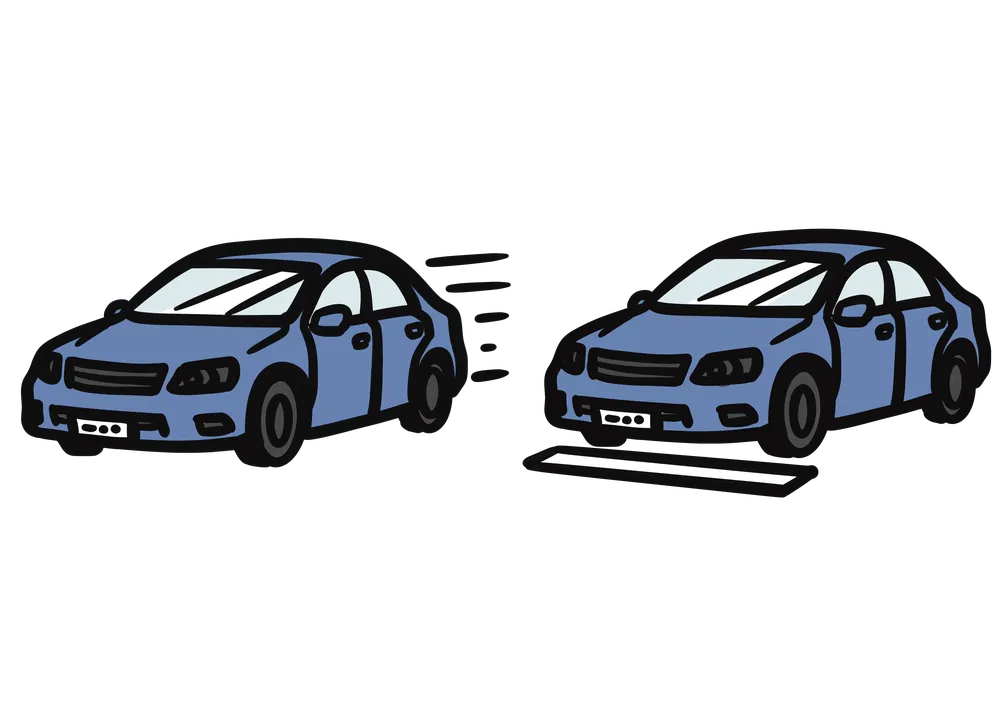 車が止まります、車が動きますの様子を表すイラスト