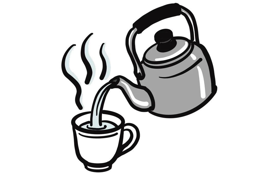 コップにお湯を注ぐイラスト