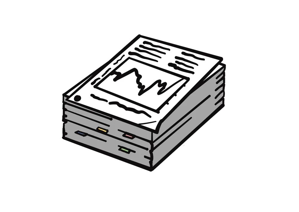 コピーした資料が積まれている様子のイラスト