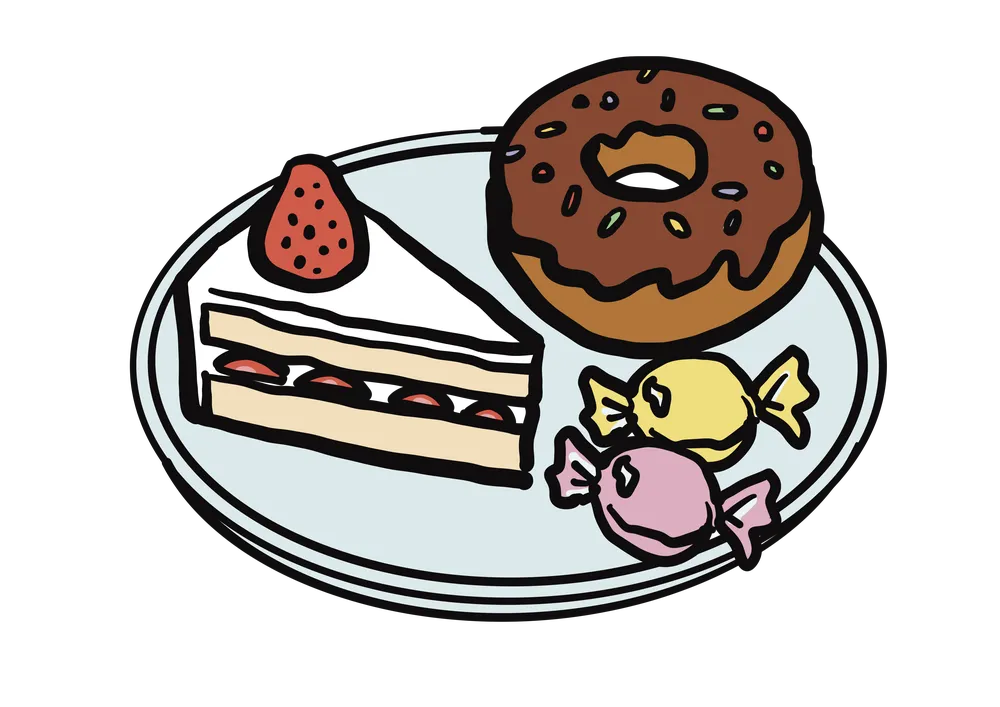 お皿にお菓子がのっているイラスト