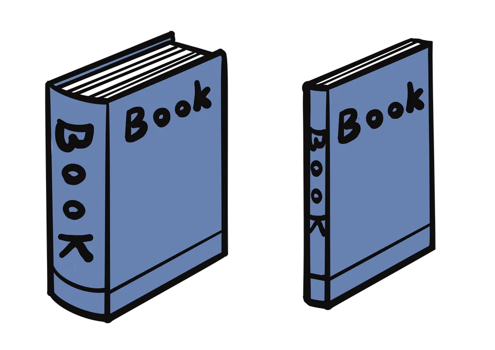 厚い本と薄い本を比較するイラスト