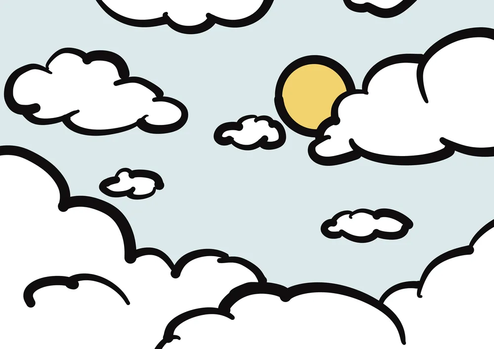 雲と太陽のある空のイラスト