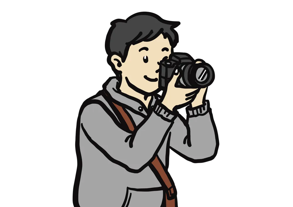 写真を撮っている男性のイラスト