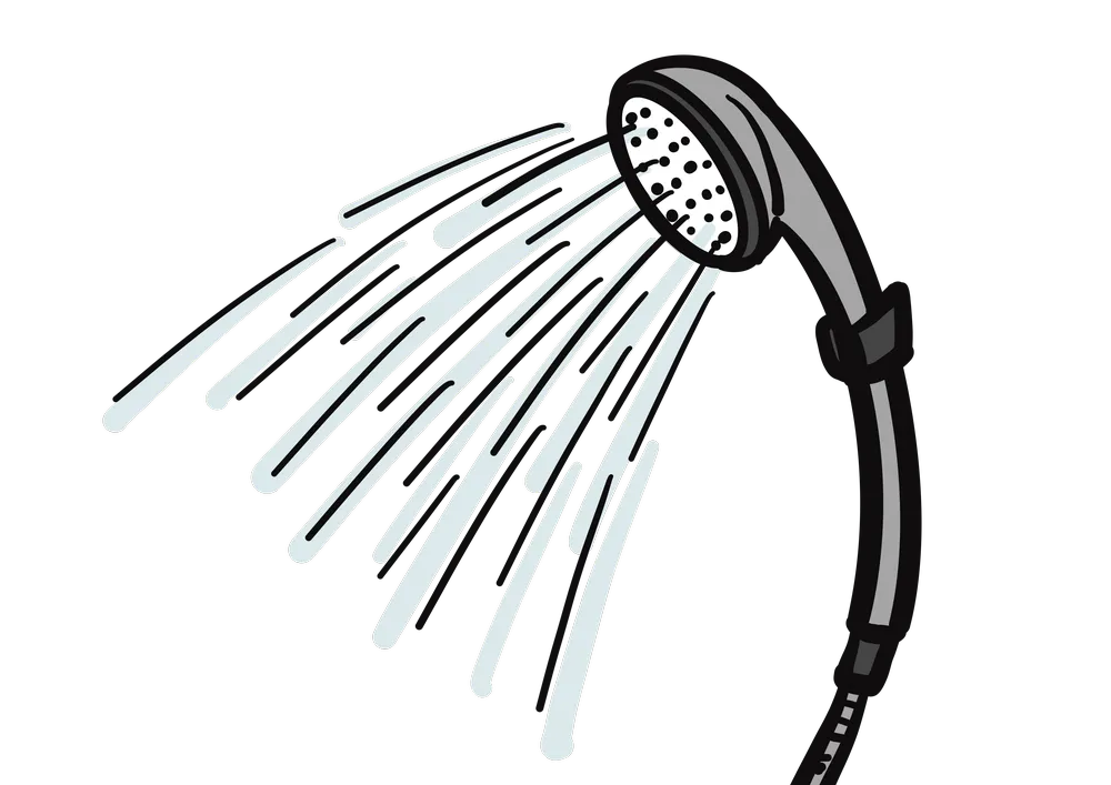 シャワーヘッドから水が出る様子を表したイラスト