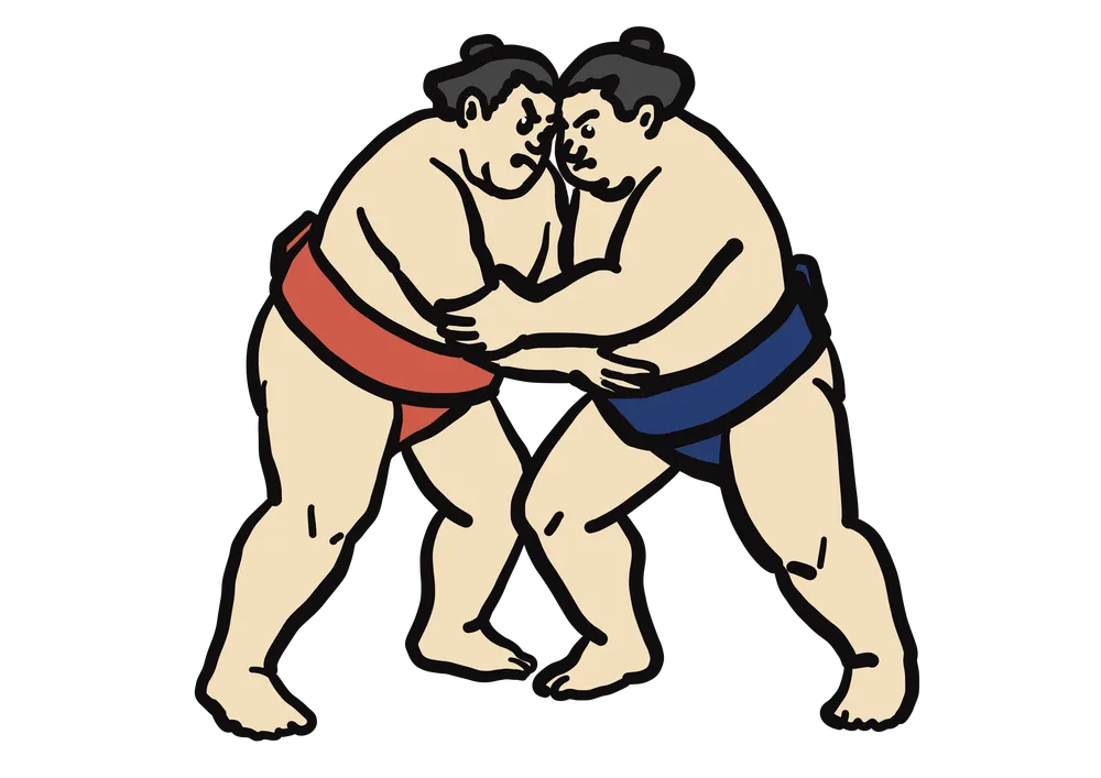 相撲をする男性二人のイラスト