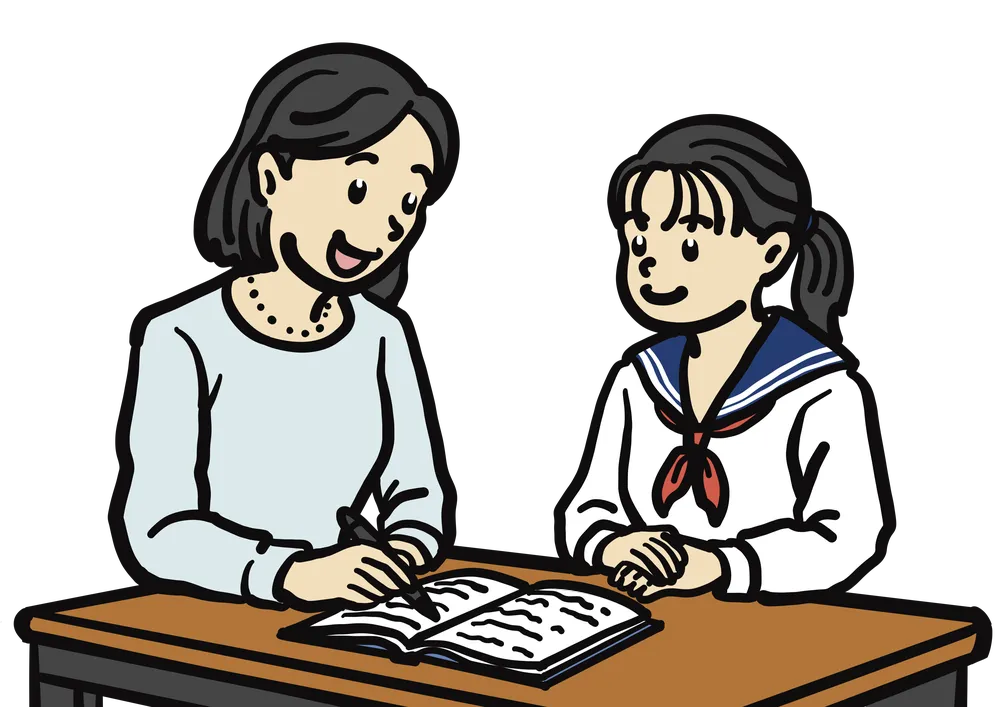 勉強を教える先生と習う学生の様子を表すイラスト