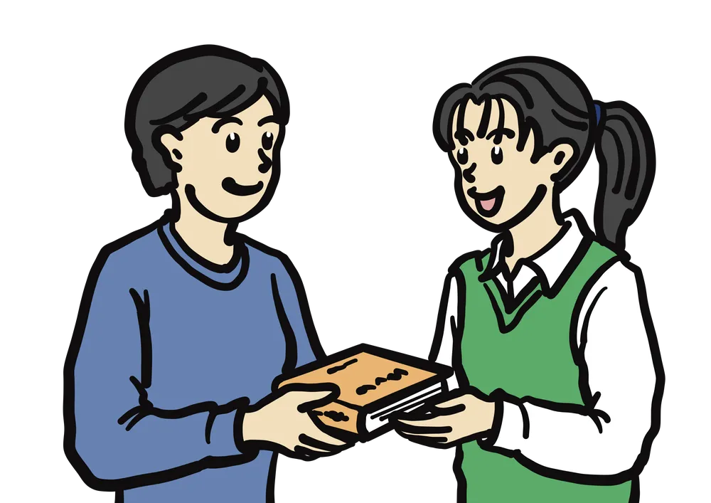 本を貸す。本を借りる。を表すイラスト