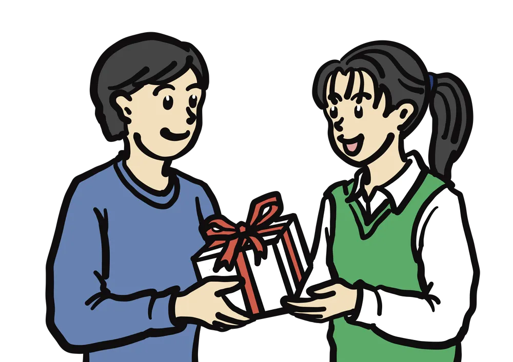プレゼントをあげる。プレゼントをもらう。を表すイラスト