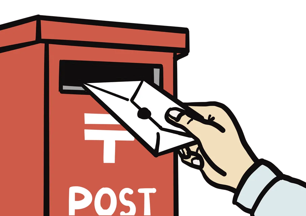 ポストに手紙を入れる様子を表したイラスト