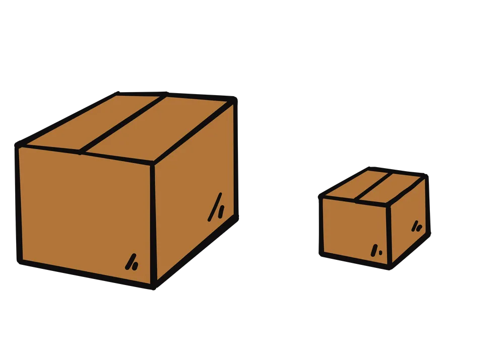 大きい箱と小さい箱を比較するイラスト