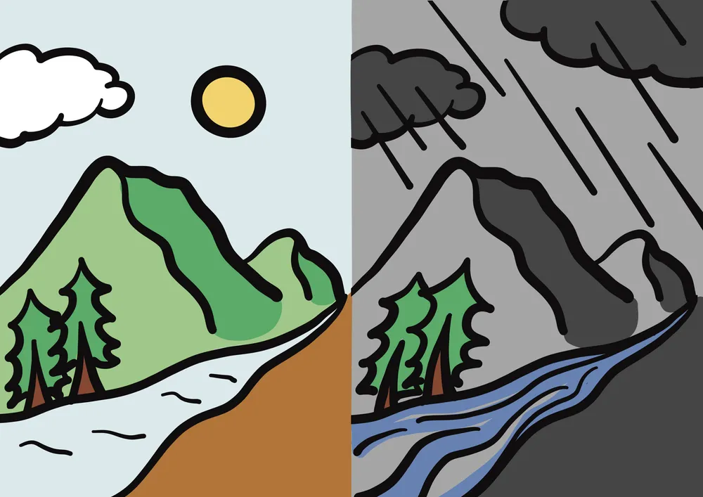 良い天気と悪い天気を比較するイラスト