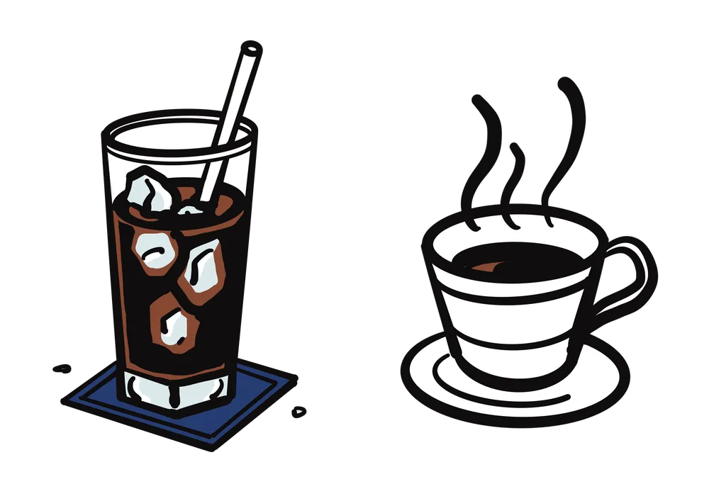 冷たいコーヒーと熱いコーヒーを比較するイラスト