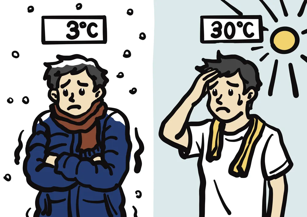 寒いと暑い季節を比較したイラスト