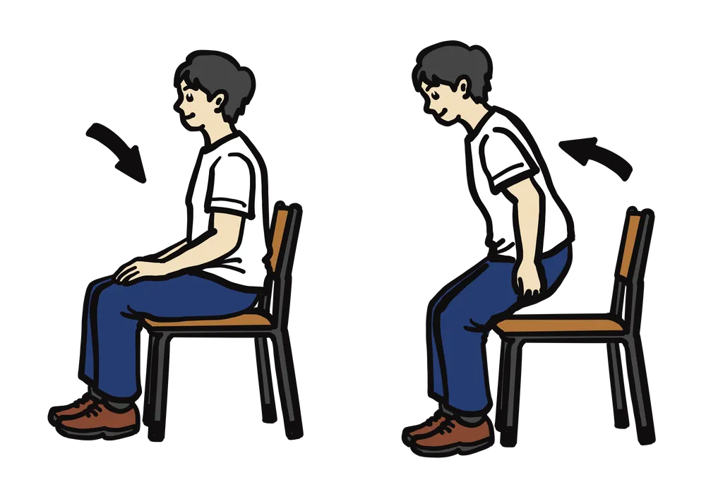 椅子に座る、椅子から立つの動作を表すイラスト