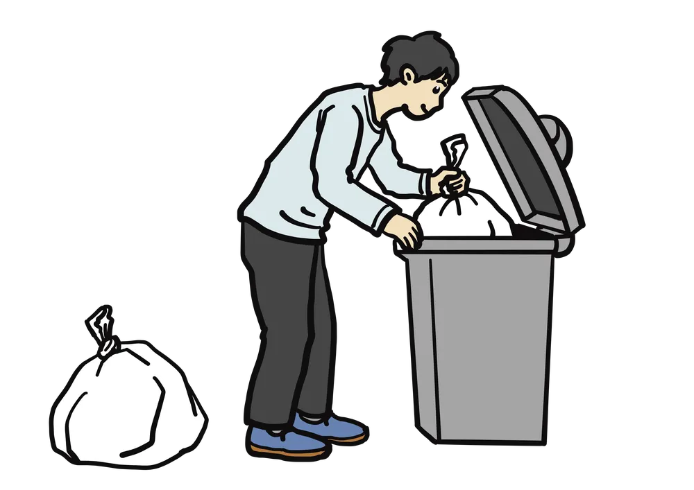 ゴミをゴミ箱に捨てる動作を表すイラスト