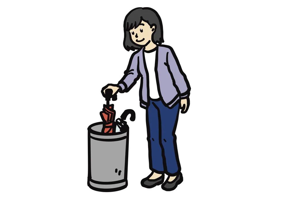 傘置き場から傘を持とうとする様子を表すイラスト