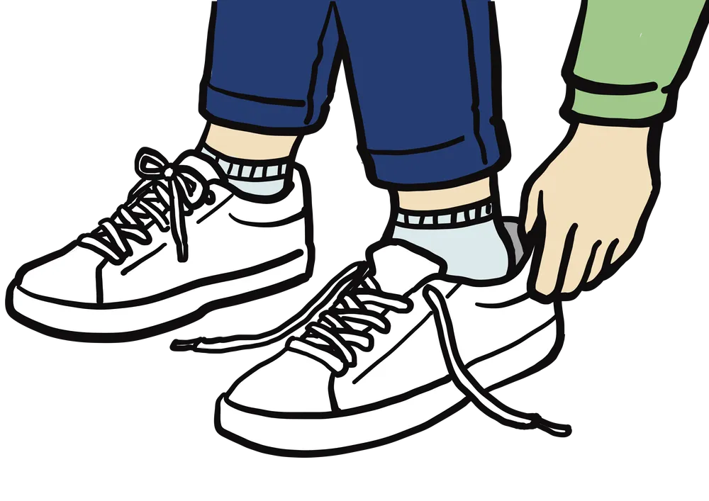 スニーカーを履く動作を表すイラスト