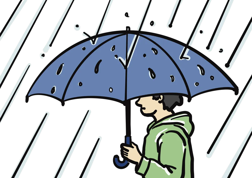 雨の中傘をさすイラスト