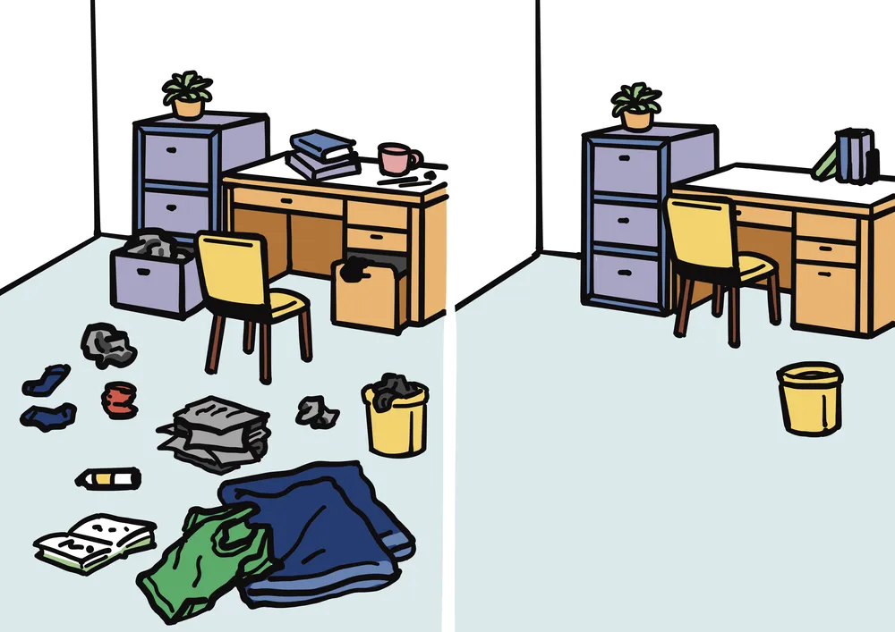 部屋が片付く様子を表すイラスト