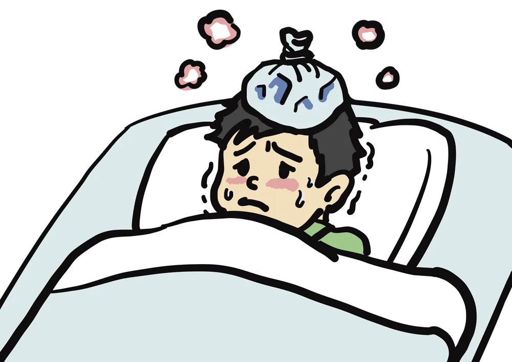 風邪をひいて熱を冷ます様子を表すイラスト