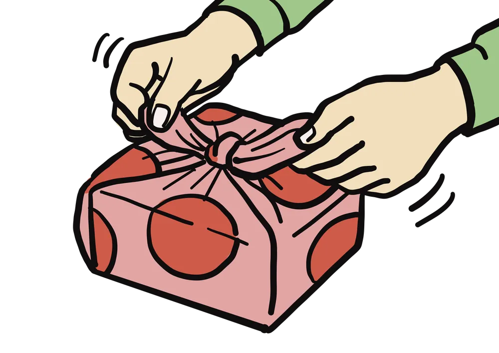 風呂敷で荷物を包む様子を表すイラスト