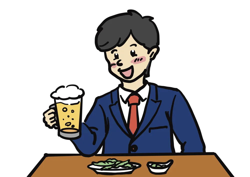 お酒を飲んで酔っているサラリーマンのイラスト