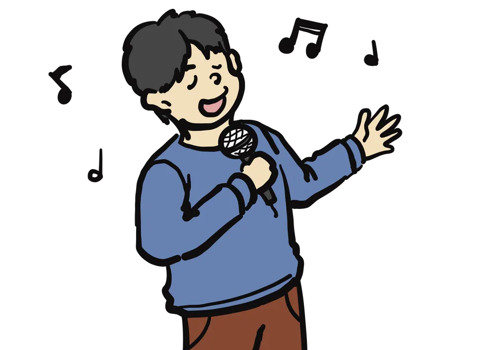 マイクを持って歌を歌う男性のイラスト