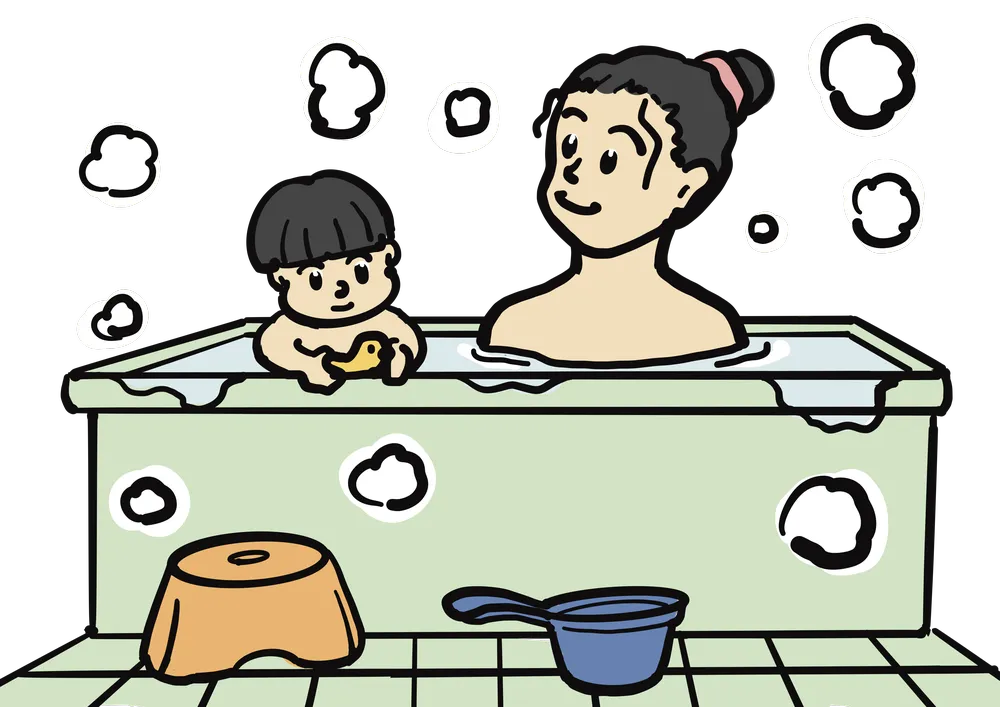 親子でお風呂に入るイラスト