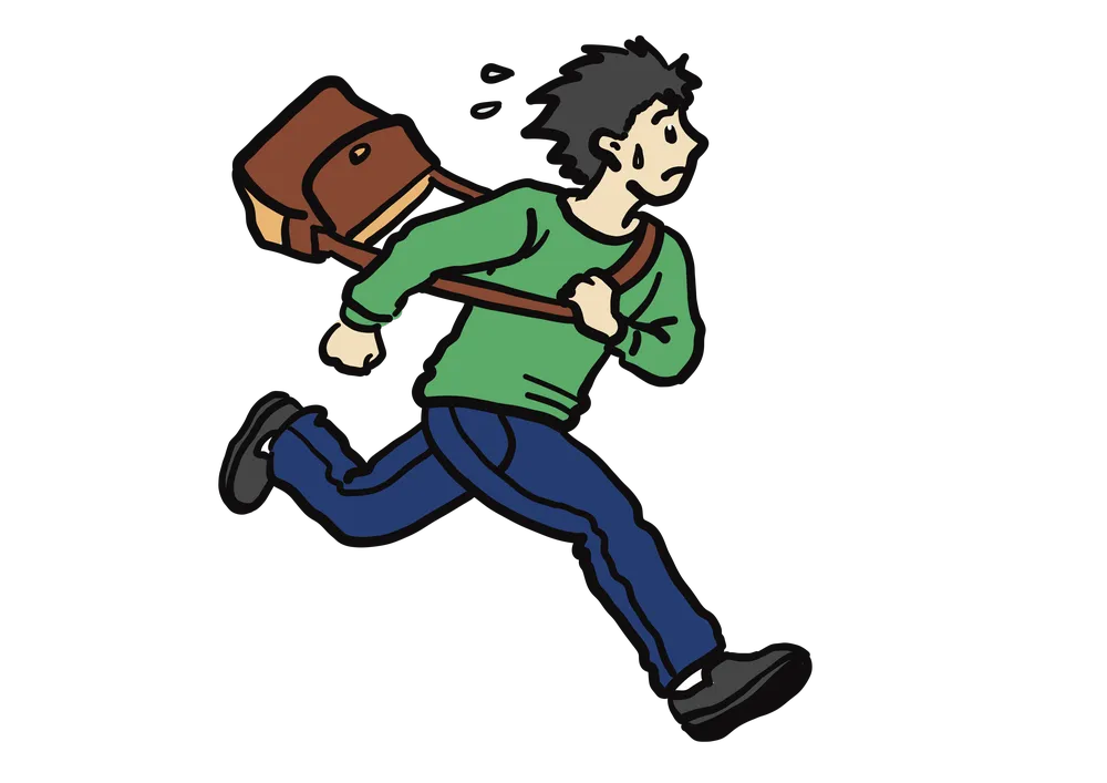 遅刻をして急ぐ学生のイラスト