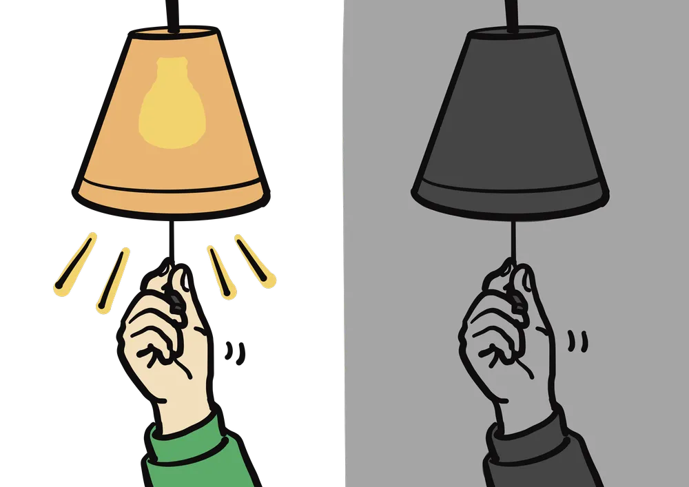 左が電気をつける。右が電気をけす。