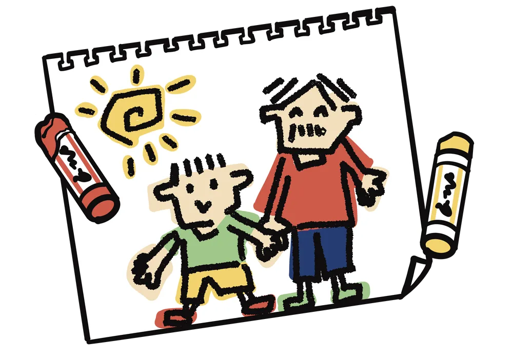 子供の描いた絵とクレヨン