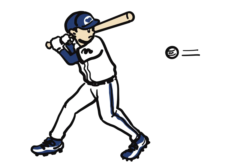 バッターをもって、ボールを待ち構える男性