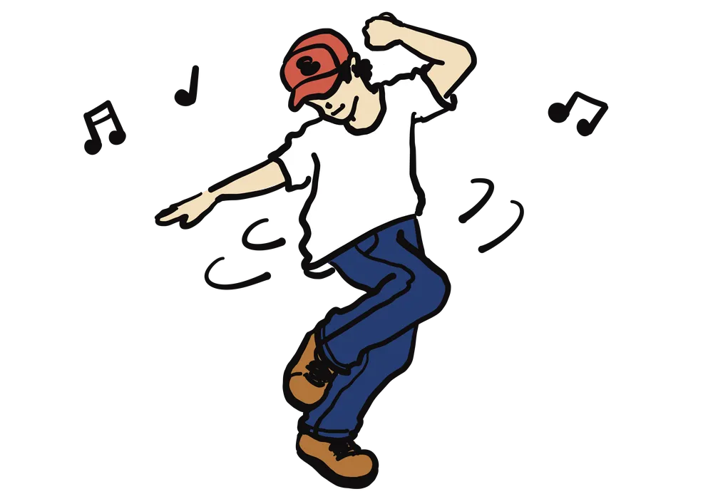 音楽に合わせて体を動かす男性のイラスト