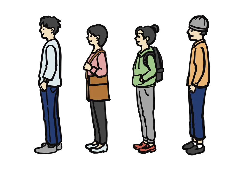 ４人の人物が並んでいるイラスト