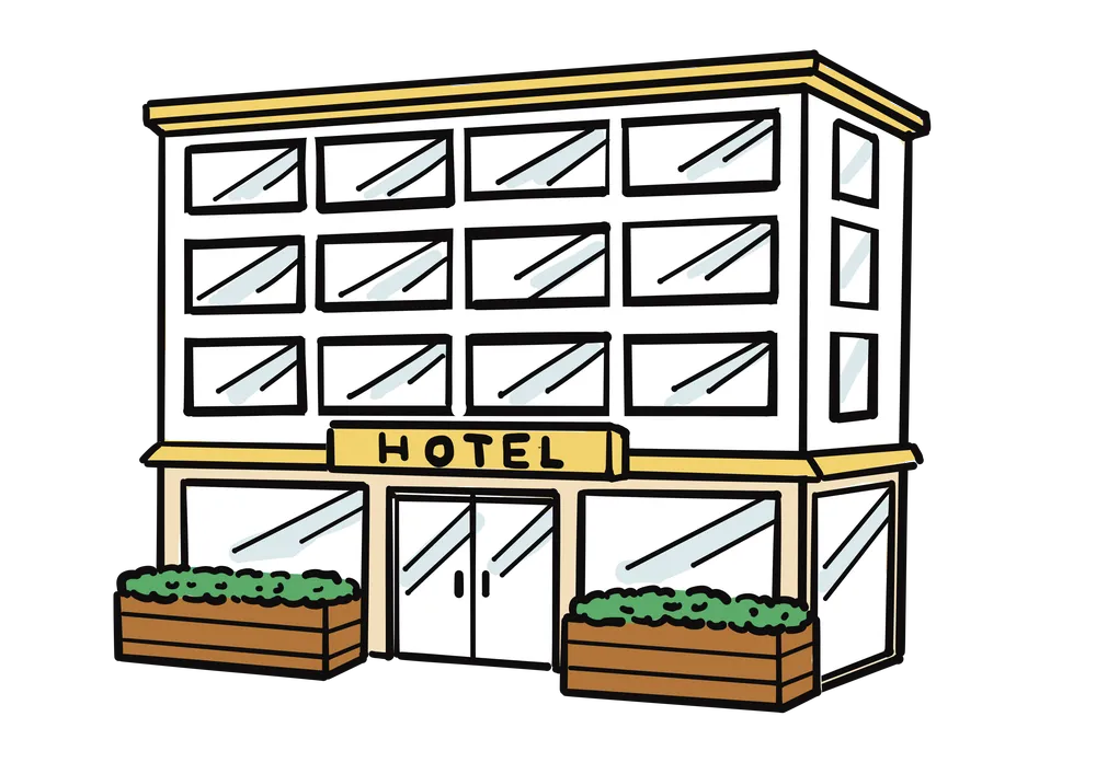 4階建てのホテルの外観のイラスト