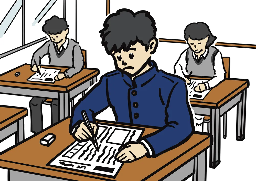 試験を受ける高校生の様子。