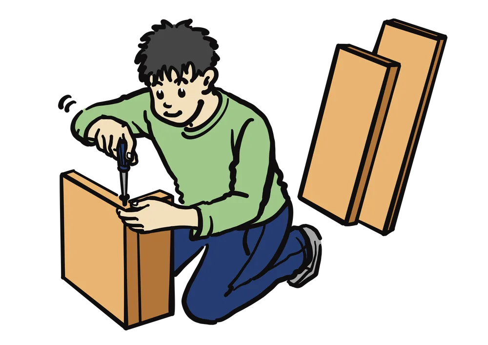 家具を組み立てる男性のイラスト