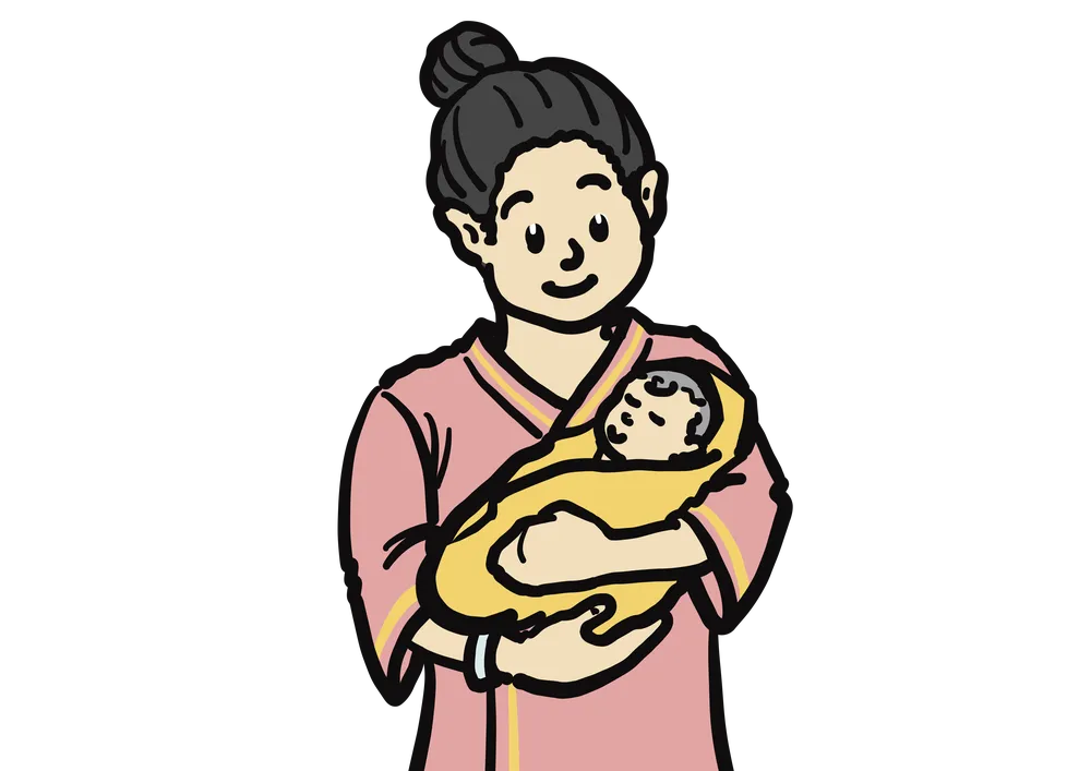 乳児を抱っこする母親のイラスト