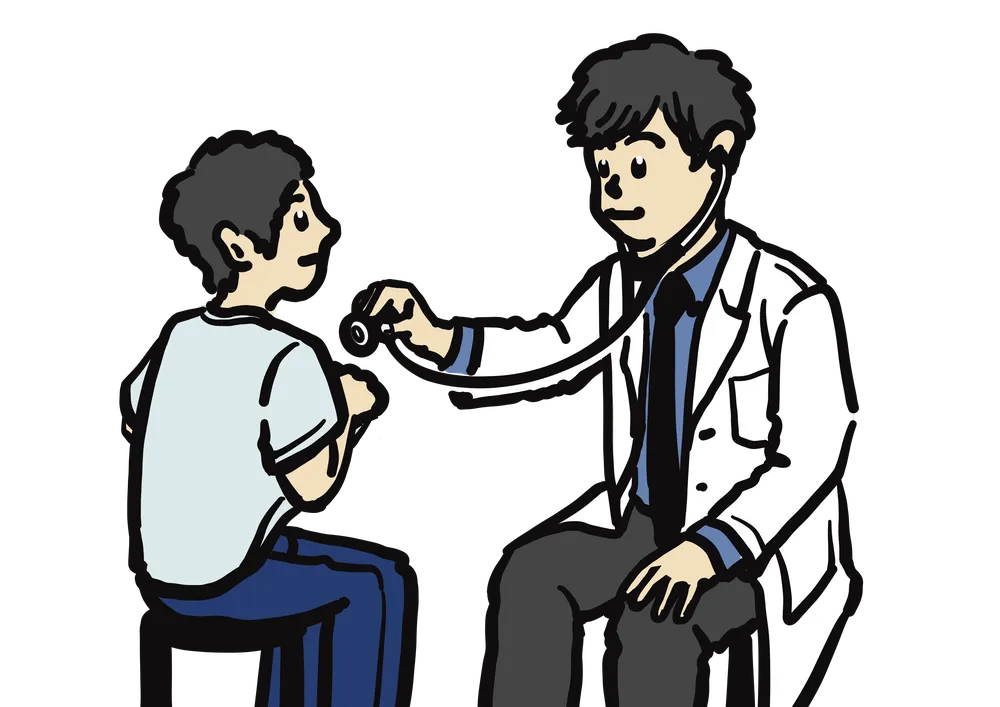 医者が患者に聴診器をあてようとする様子